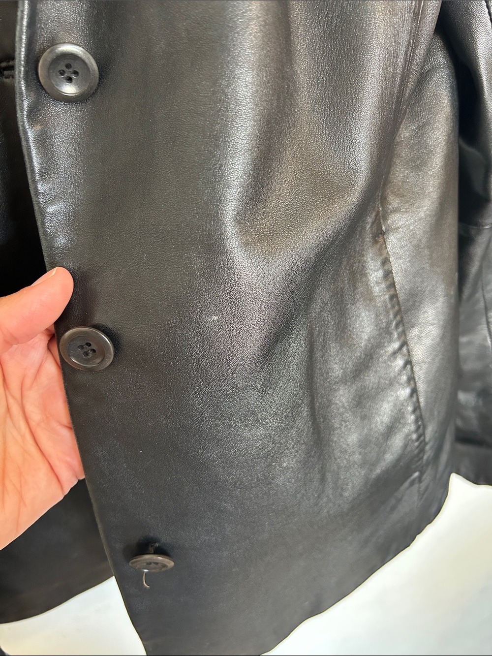 Y2K Brooks Brothers Black Leather Button-Up Jacket - Picture 3 of 9